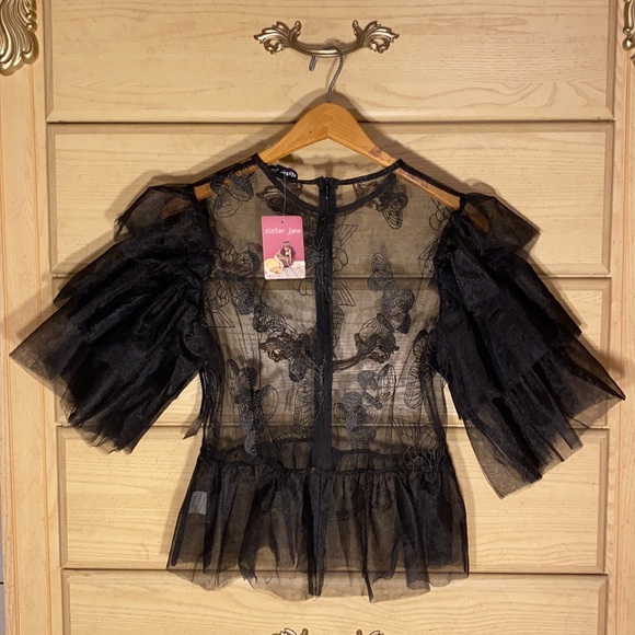 NWT Sister Jane Dream tiered flutter sleeve peplum rhinestone crystal blouse - Picture 12 of 16